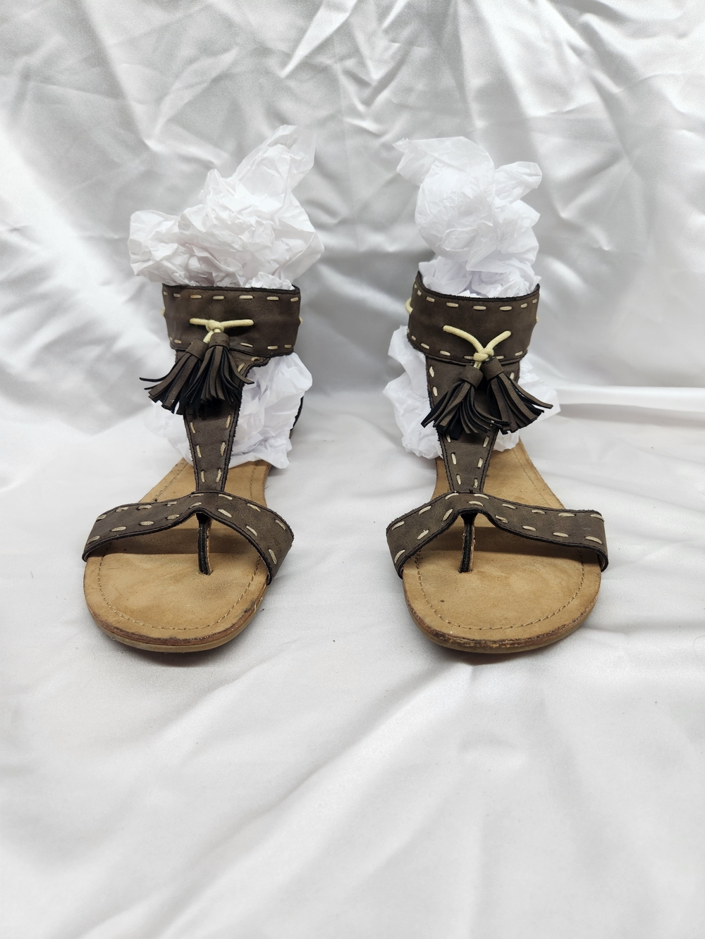 Justin Boots Brown Tassel T-Strap Sandals